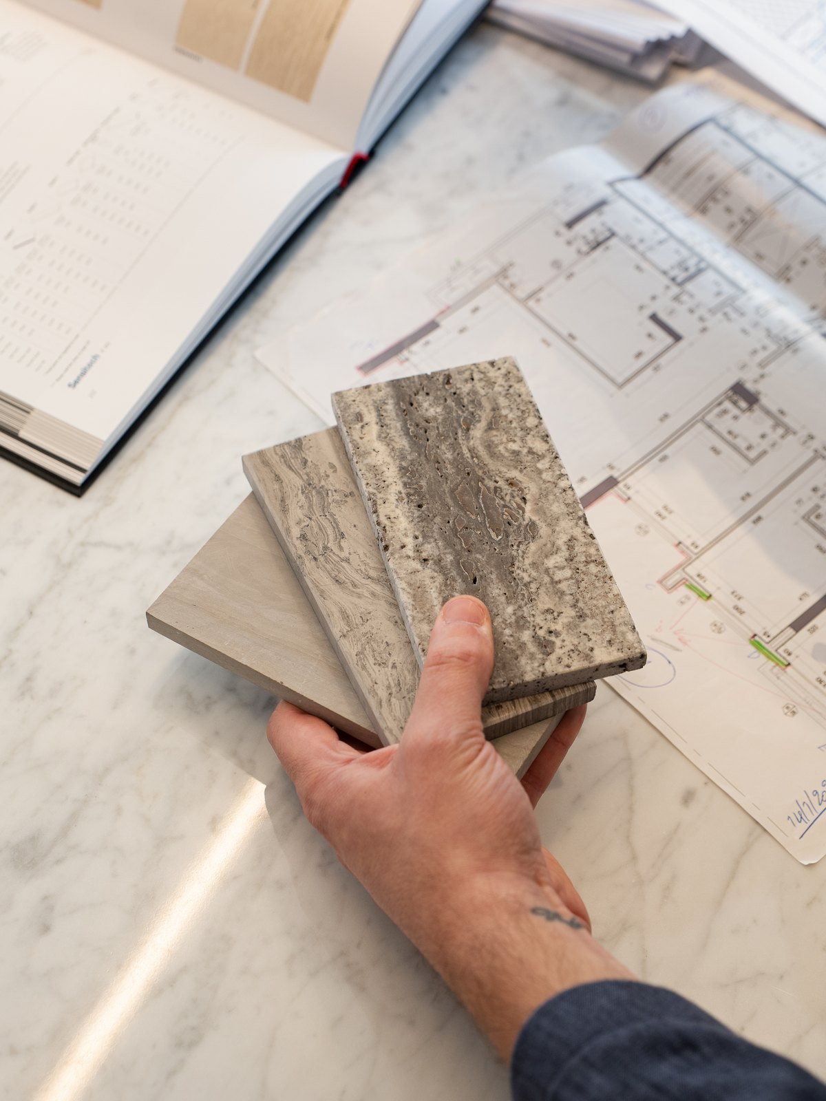 Material samples reviewed against the project drawings